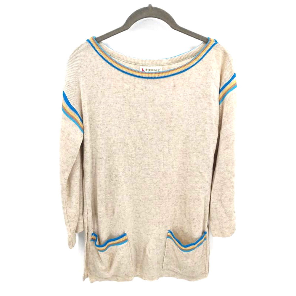 Vintage Herald House 1970's slit side rainbow stripe wide sleeve sweater Cream